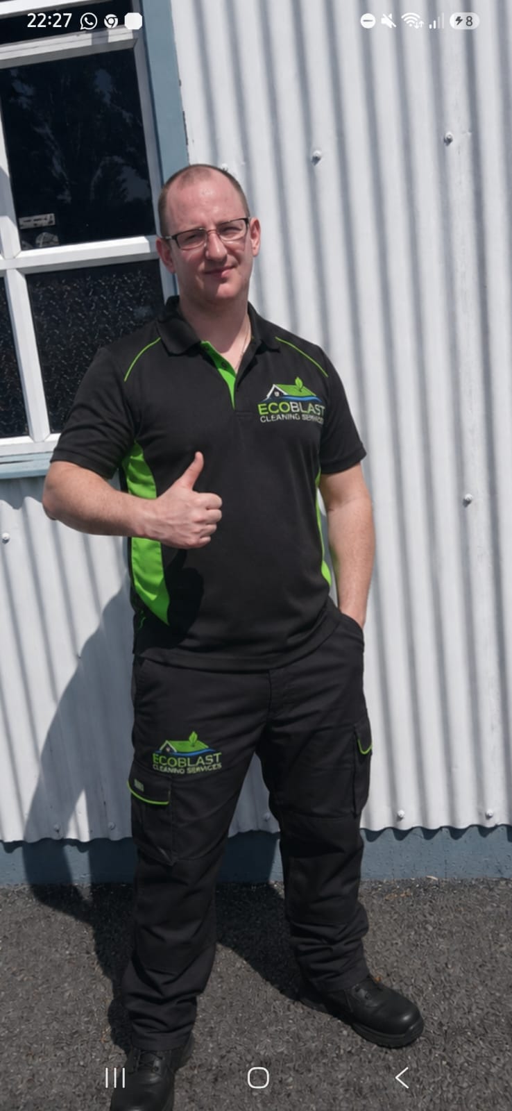 Eco Blast owner wearing branded workwear
